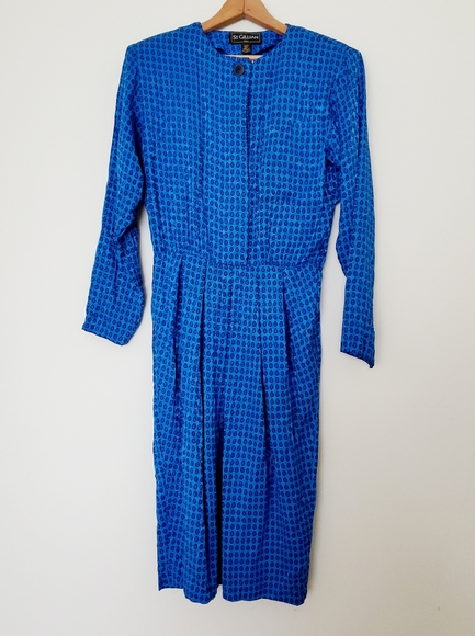 Vintage Dresses & Skirts - St. Gillian vintage blue silk print dress